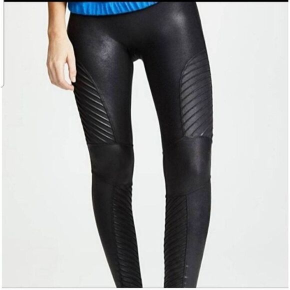 Spanx Faux Leather Moto black Leggings  Sz XS - Picture 1 of 4